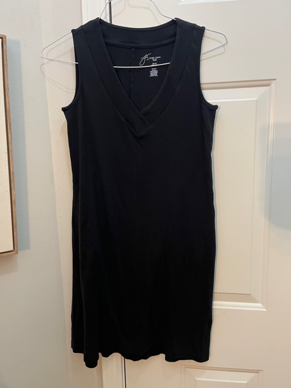 Joan Vass Black Sleeveless V-Neck Midi Dress